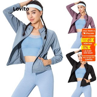 Áo sweatshirt Lovito nhanh khô màu trơn L02092 (xanh dương nhạt/quả mọng màu tím/sao đen)