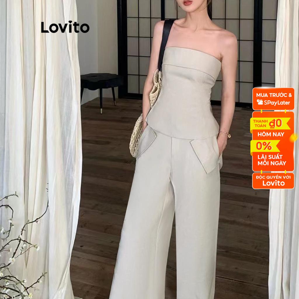 Lovito Set quần ống suông có túi màu trơn giản dị cho nữ L55AD075 (Áo/Quần)