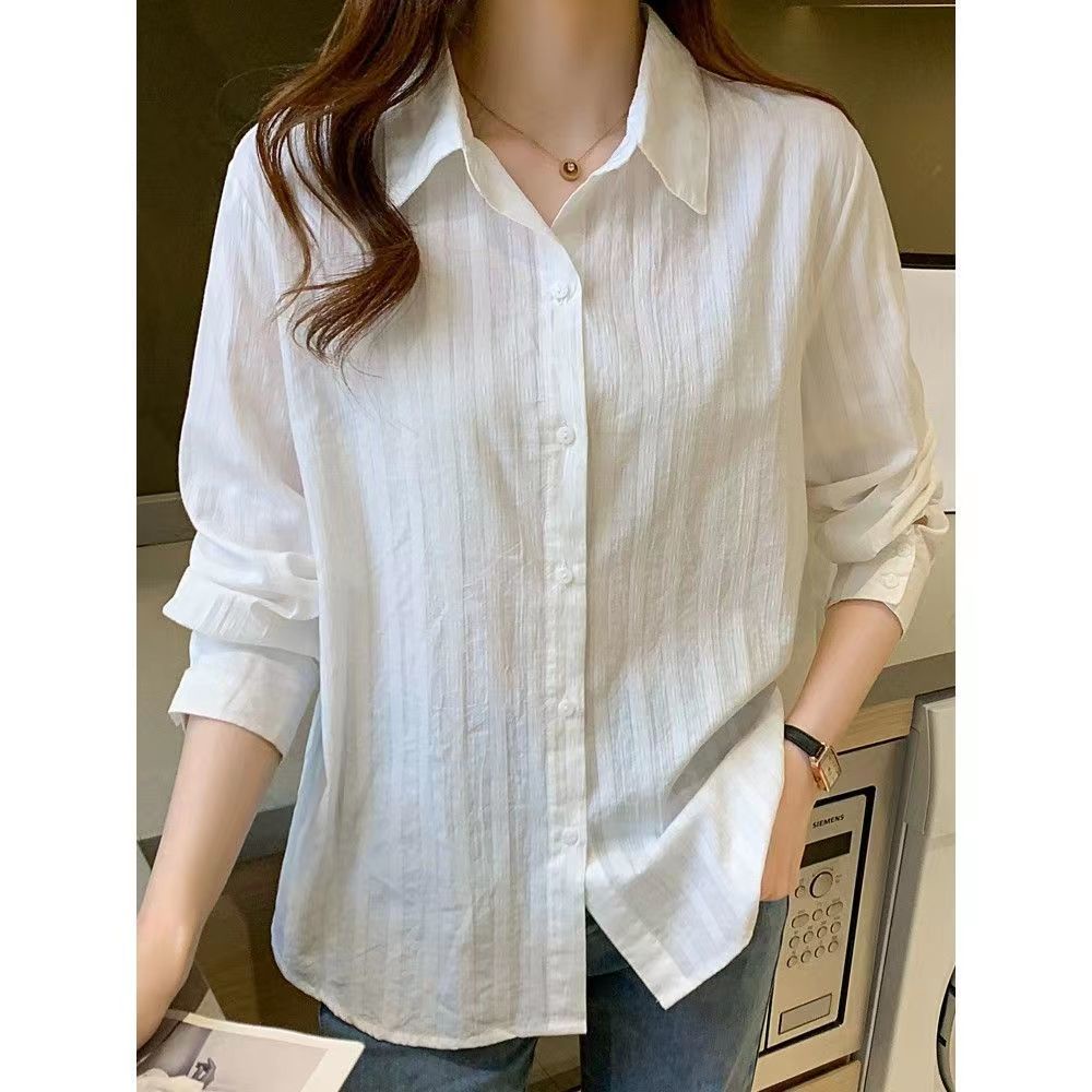 Áo Sơ Mi Trắng Dài Tay Cotton Nguyên Chất Nữ Xuân Hè Phiên Bản Hàn Quốc Áo Sơ Mi Trắng Chuyên Nghiệp Top Nữ Đáy Áo Sơ Mi