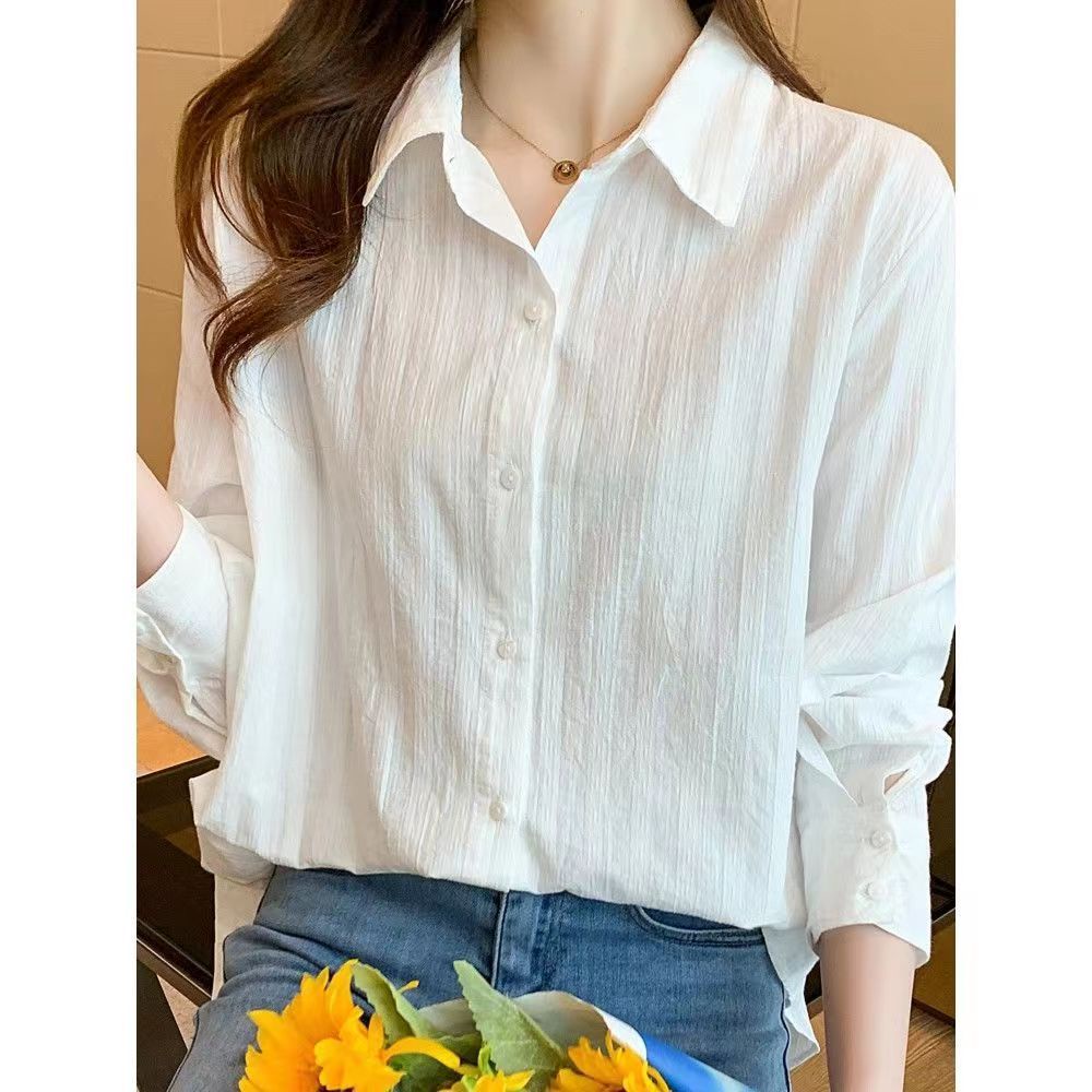 Áo Sơ Mi Trắng Dài Tay Cotton Nguyên Chất Nữ Xuân Hè Phiên Bản Hàn Quốc Áo Sơ Mi Trắng Chuyên Nghiệp Top Nữ Đáy Áo Sơ Mi
