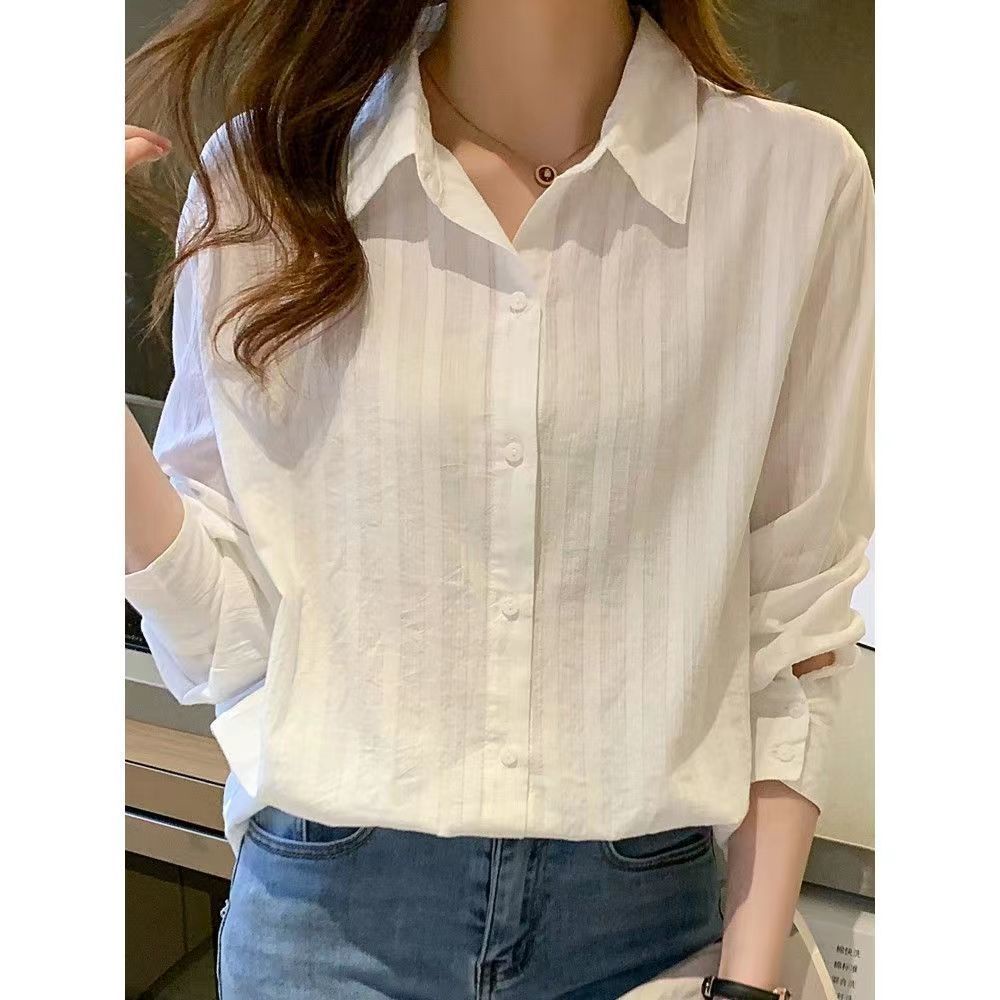 Áo Sơ Mi Trắng Dài Tay Cotton Nguyên Chất Nữ Xuân Hè Phiên Bản Hàn Quốc Áo Sơ Mi Trắng Chuyên Nghiệp Top Nữ Đáy Áo Sơ Mi