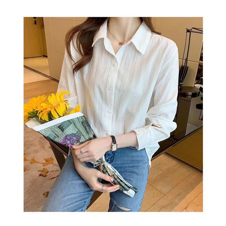 Áo Sơ Mi Trắng Dài Tay Cotton Nguyên Chất Nữ Xuân Hè Phiên Bản Hàn Quốc Áo Sơ Mi Trắng Chuyên Nghiệp Top Nữ Đáy Áo Sơ Mi