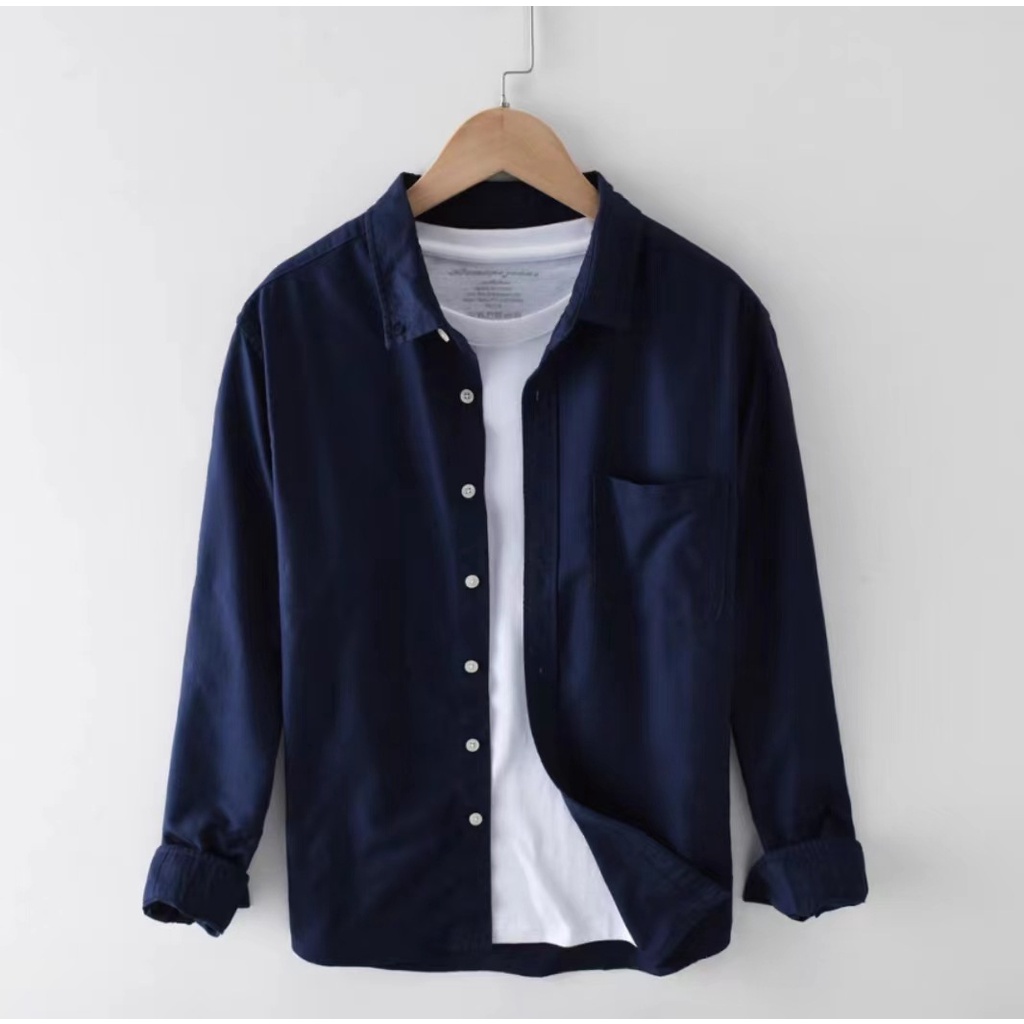 Áo Sơ Mi Nam Dài Tay Trắng Hàn Quốc Mùa Thu Giản Dị Rộng Rãi Và Dày Áo Sơ Mi Nam Oxford Dệt Sinh Viên Áo Sơ Mi