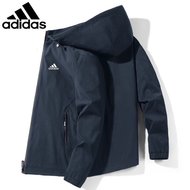 Adidas Áo Khoác Gió Chống Thấm Nước Màu Trơn Có Nón Tháo Rời Được Size m-5xl Thời Trang Cá Tính Cho Nam