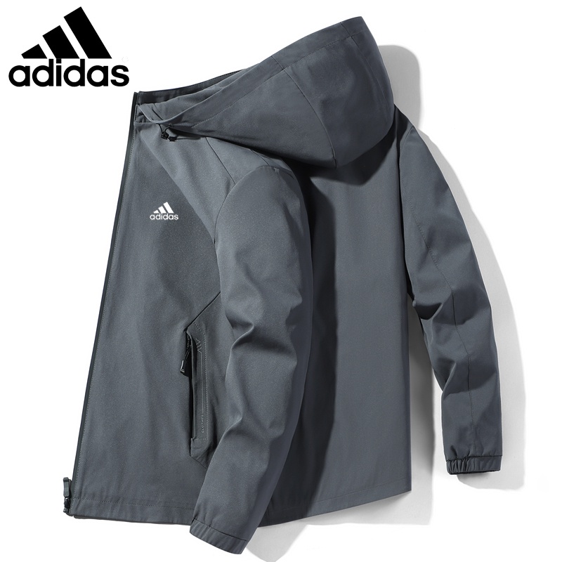 Adidas Áo Khoác Gió Chống Thấm Nước Màu Trơn Có Nón Tháo Rời Được Size m-5xl Thời Trang Cá Tính Cho Nam