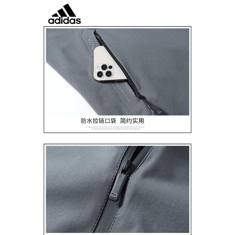 Adidas Áo Khoác Gió Chống Thấm Nước Màu Trơn Có Nón Tháo Rời Được Size m-5xl Thời Trang Cá Tính Cho Nam
