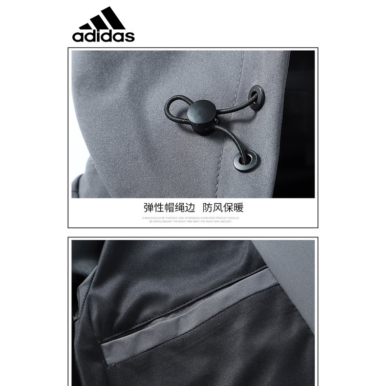 Adidas Áo Khoác Gió Chống Thấm Nước Màu Trơn Có Nón Tháo Rời Được Size m-5xl Thời Trang Cá Tính Cho Nam