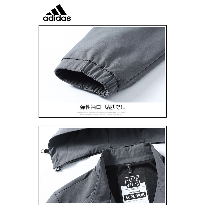 Adidas Áo Khoác Gió Chống Thấm Nước Màu Trơn Có Nón Tháo Rời Được Size m-5xl Thời Trang Cá Tính Cho Nam