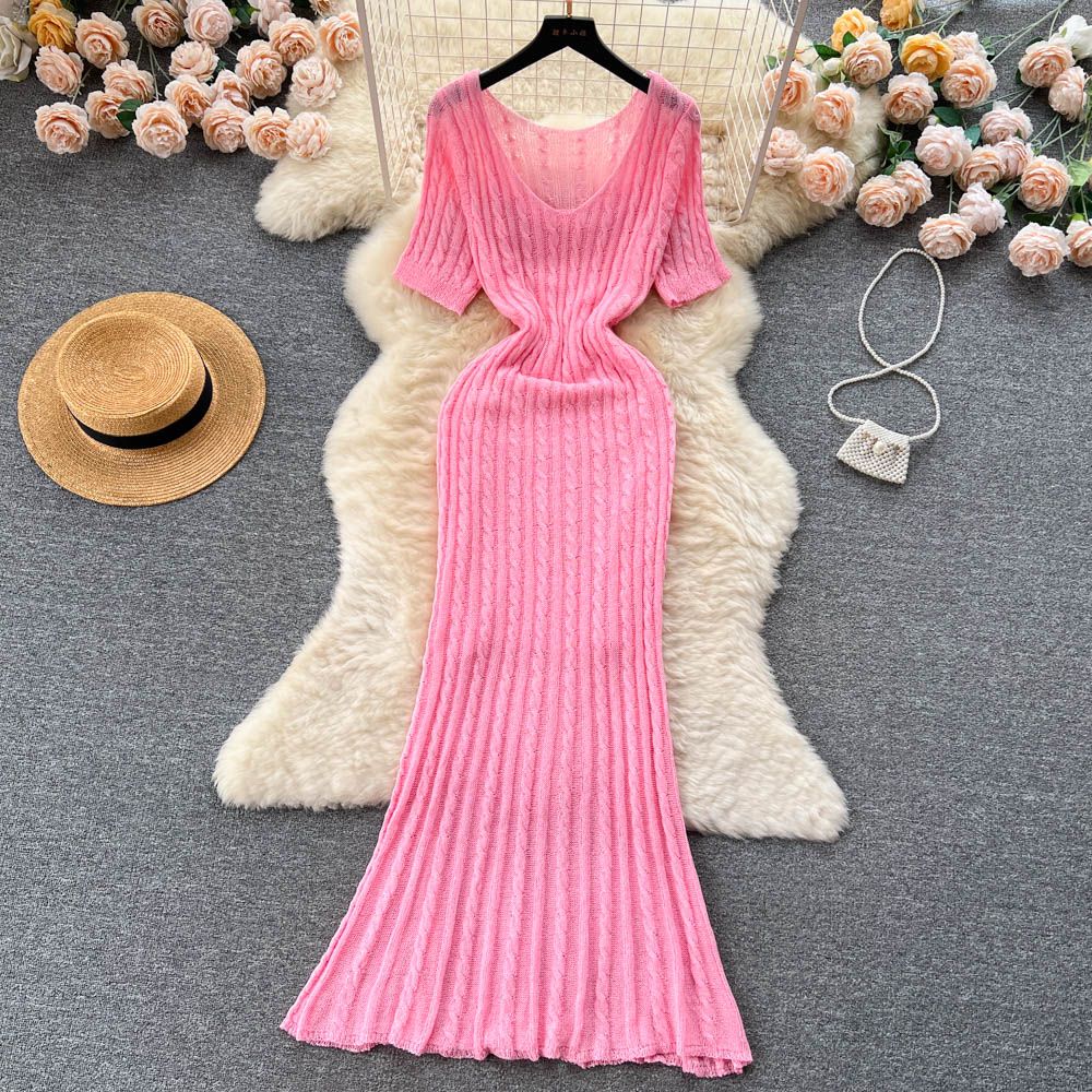 Đầm Dệt Kim Hai Lớp Dáng Ôm Thiết Kế Rách Phong Cách retro Mùa Hè Dành Cho Bạn Nữ @ -