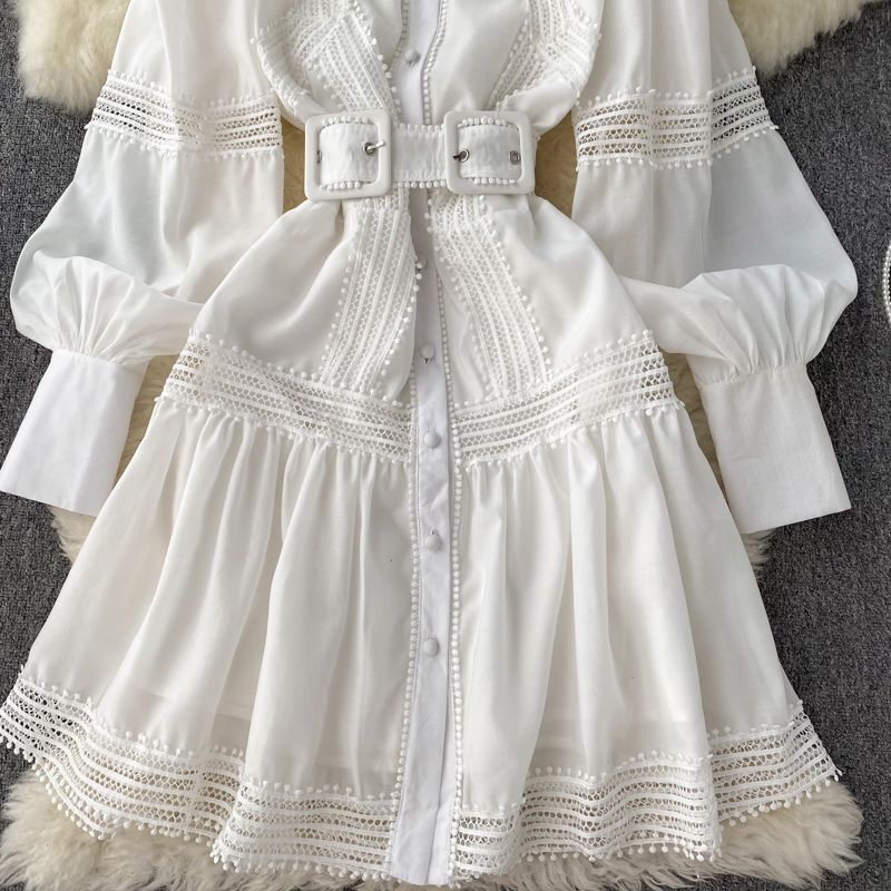 Đầm Tay Phồng Dài Dáng Rộng Phối Ren Kiểu Pháp Thời Trang Mùa Xuân Xinh Xắn Cho Nữ