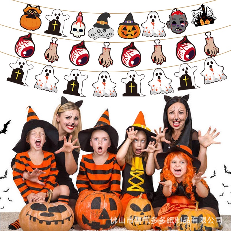 Dây Cờ Trang Trí Tiệc / halloween Hình Ma Quỷ