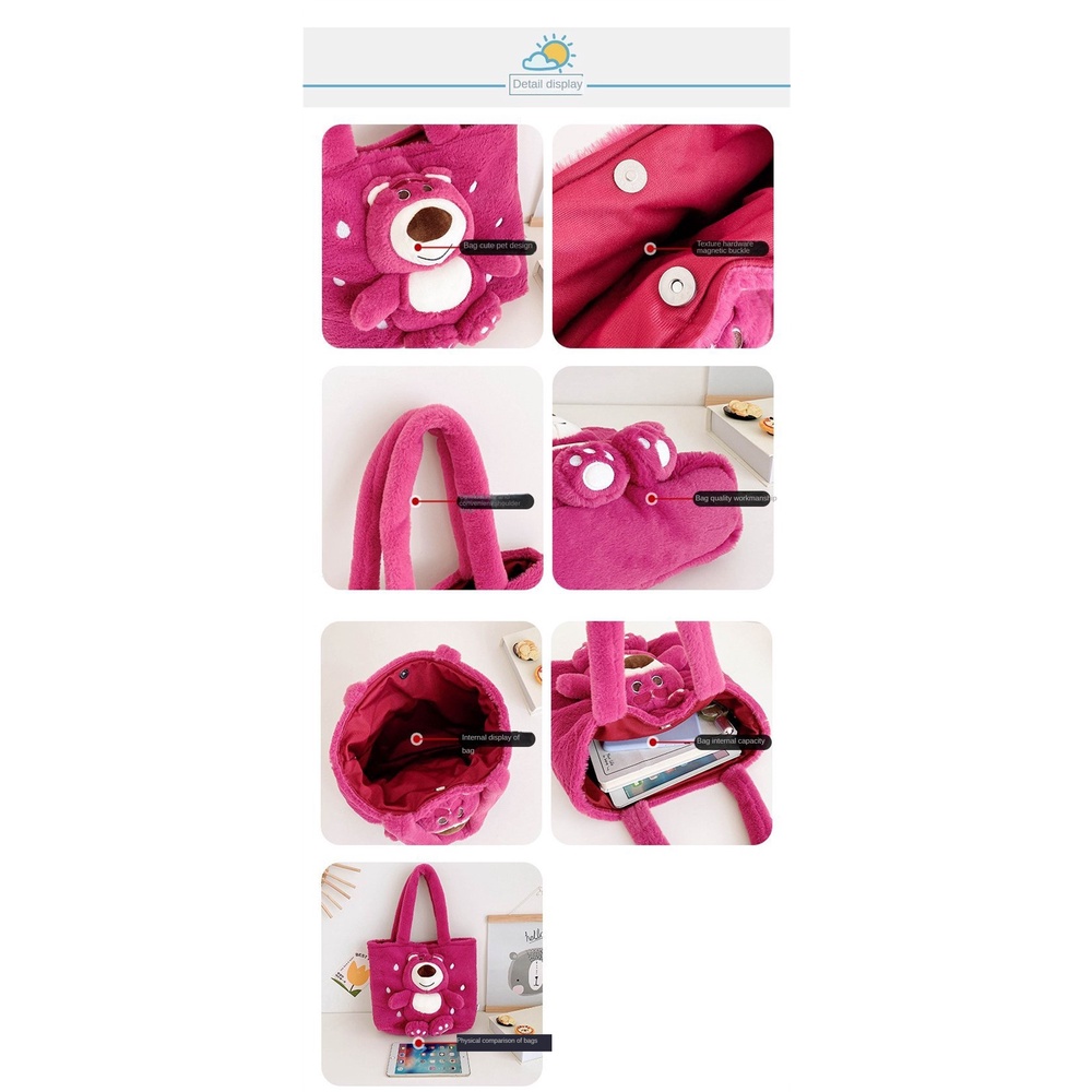 Disney Túi tote Đeo Vai / Cầm Tay Cỡ Lớn Hình Gấu / Dâu Tây Nhồi Bông Dễ Thương Cho Học Sinh