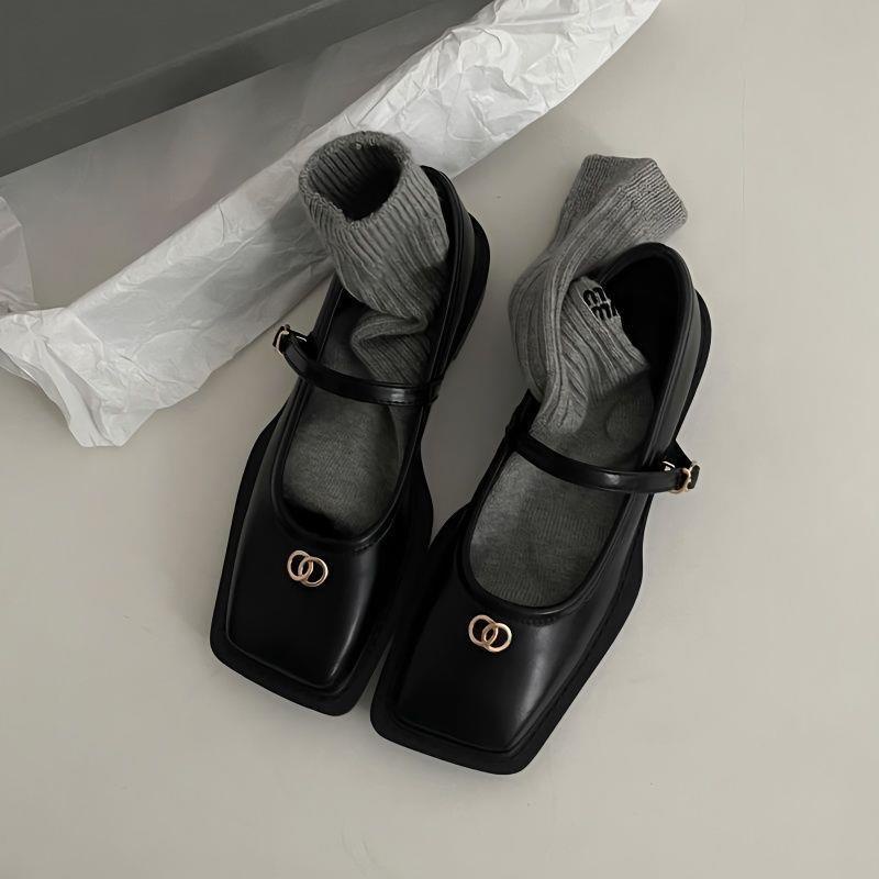 Giày Búp Bê Da Mũi Vuông Phong Cách vintage Pháp 2023 Cho Nữ