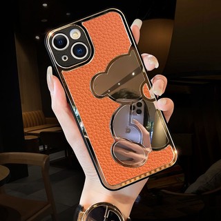 Ốp điện thoại da mạ điện gương gấu nhỏ cho iphone 14 pro max 13 12 11 pro ốp lưng bảo vệ camera