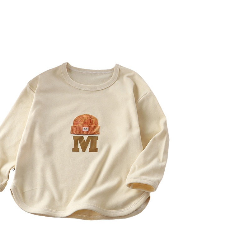 Áo Nhung Cổ Tròn Tay Dài In Chữ Phong Cách Đức Thời Trang Thu Đông Cho Bé Gái 80-150cm