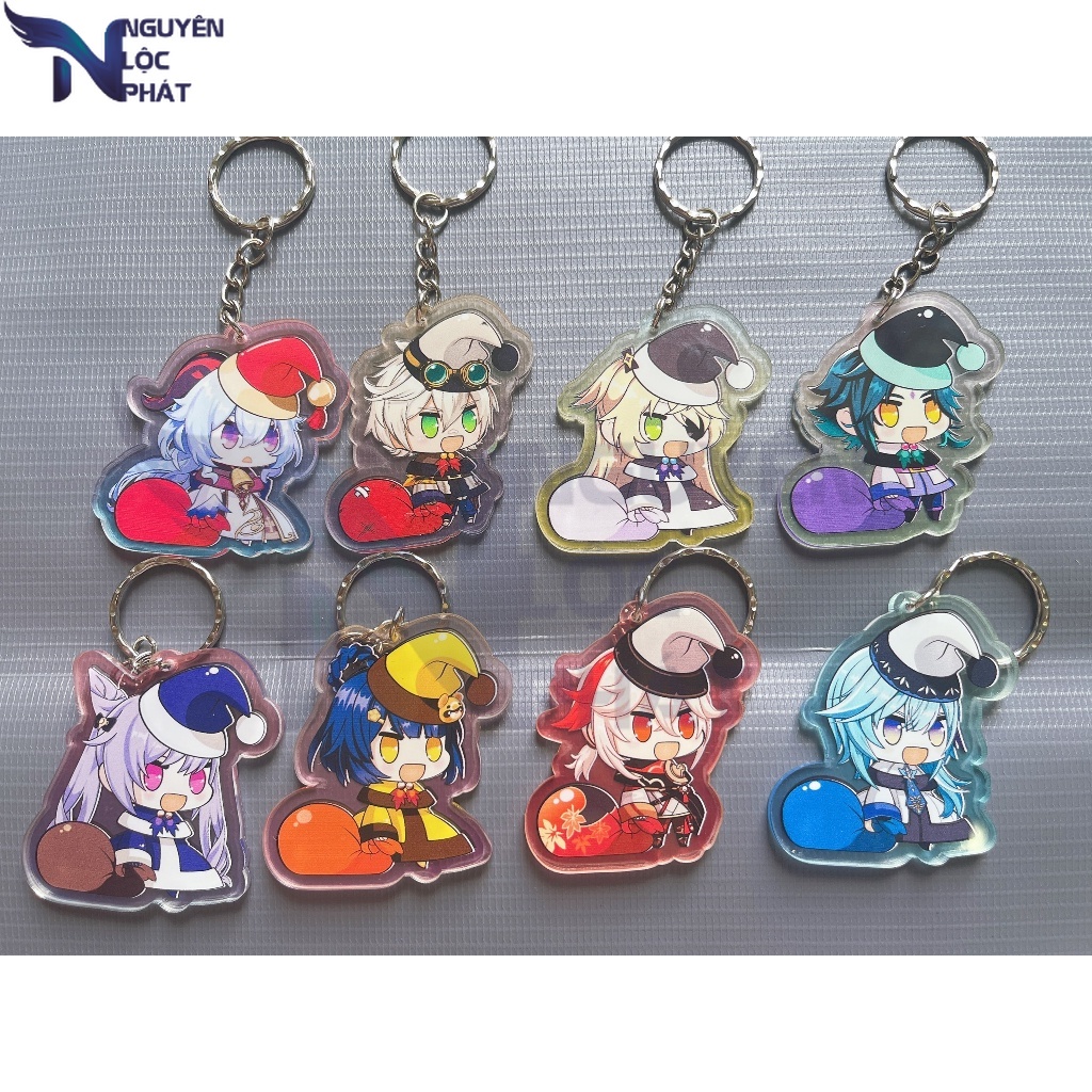 Móc khóa game GENSHIN IMPACT double board chibi anime dễ thương hologram 7 màu double board