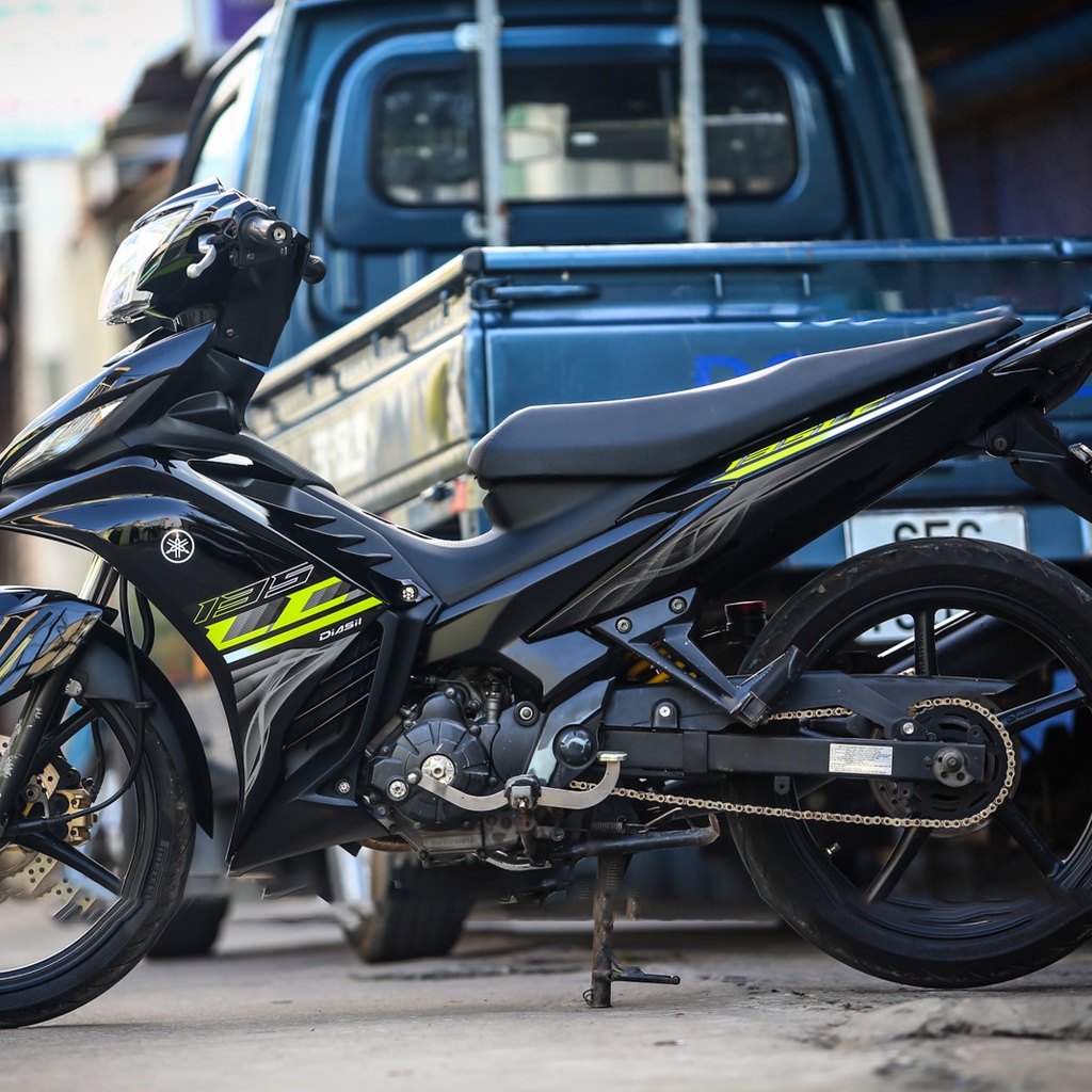 Tem Rời Cho Xe Exciter 135 Mẫu LC Khói Đen Xám Xanh Neon, Tem Cao Cấp 3 Lớp Không Bay Màu