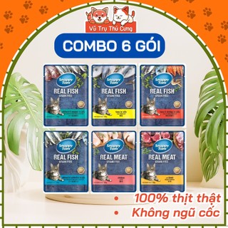 Combo 6 gói pate mèo snappy tom real fish, real meat 85g