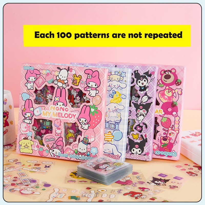 Set 100 sticker Dán Chống Thấm Nước Hình sanrio kuromi mymelody Dễ Thương