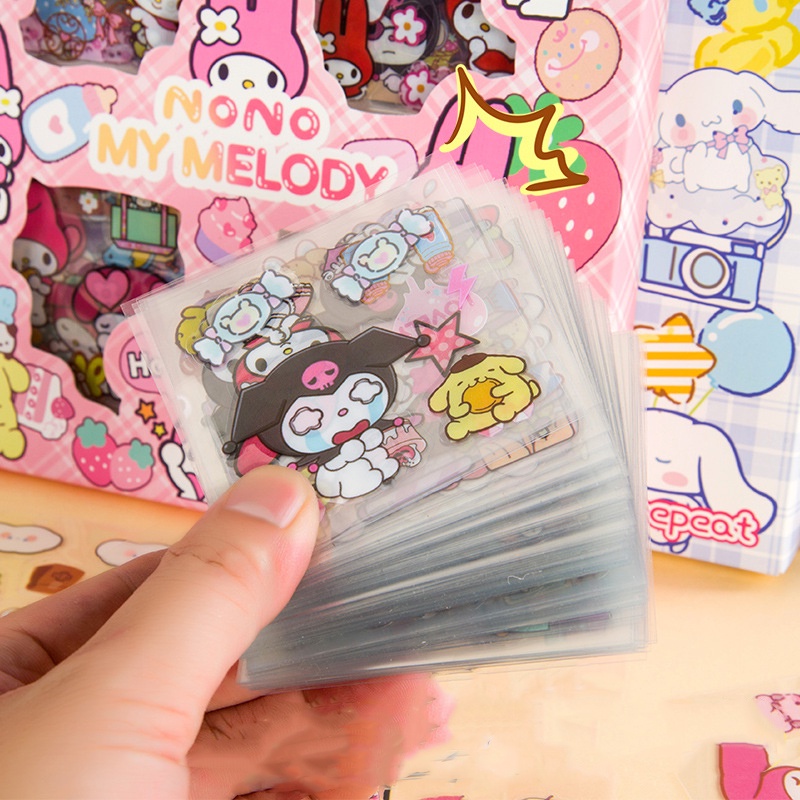 Set 100 sticker Dán Chống Thấm Nước Hình sanrio kuromi mymelody Dễ Thương