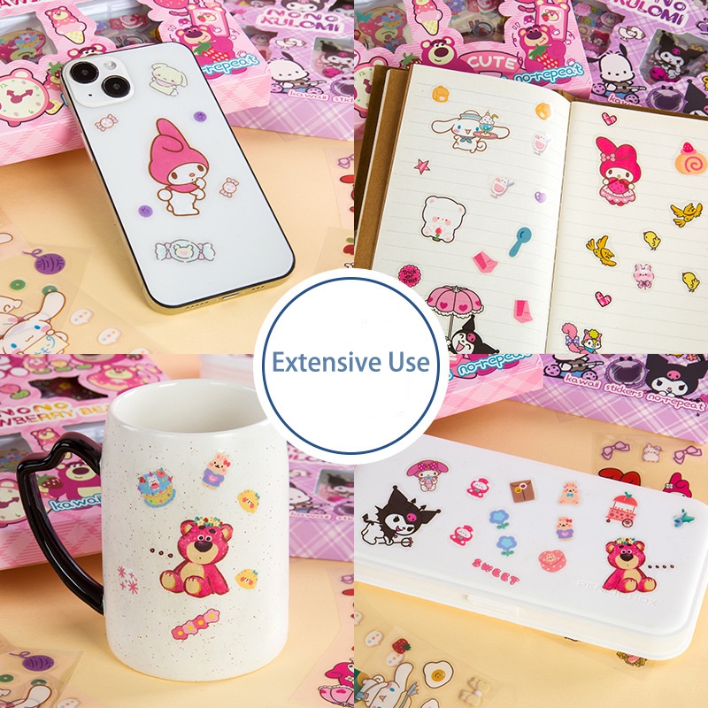 Set 100 sticker Dán Chống Thấm Nước Hình sanrio kuromi mymelody Dễ Thương