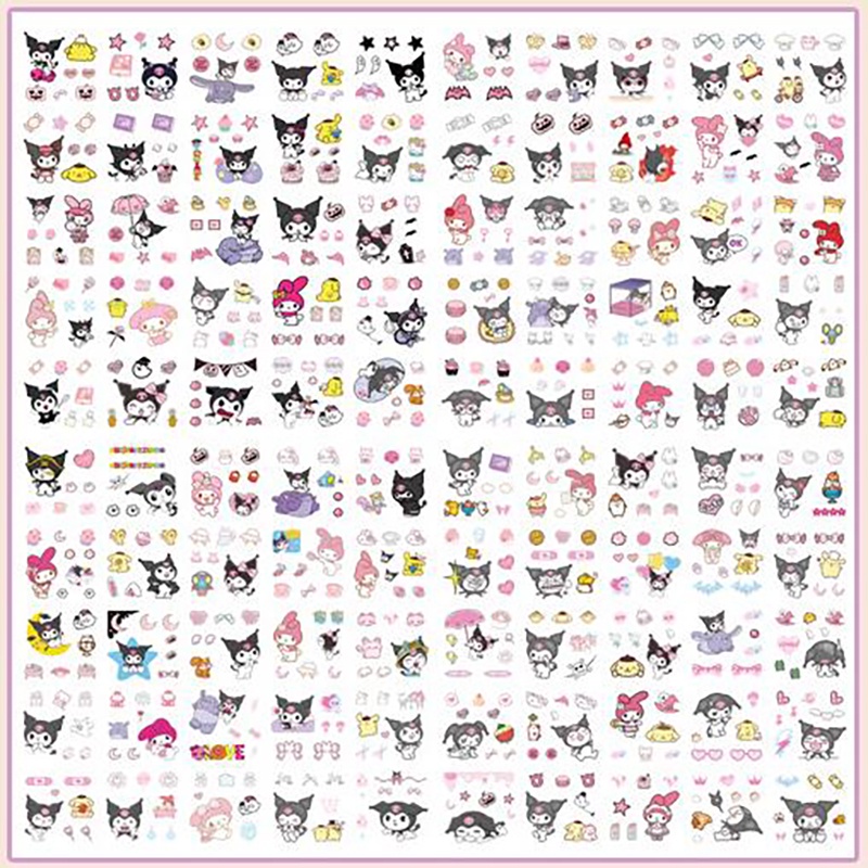 Set 100 sticker Dán Chống Thấm Nước Hình sanrio kuromi mymelody Dễ Thương