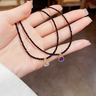 Vòng cổ choker đá đen 2ly mix mặt đá phale 34*5cm