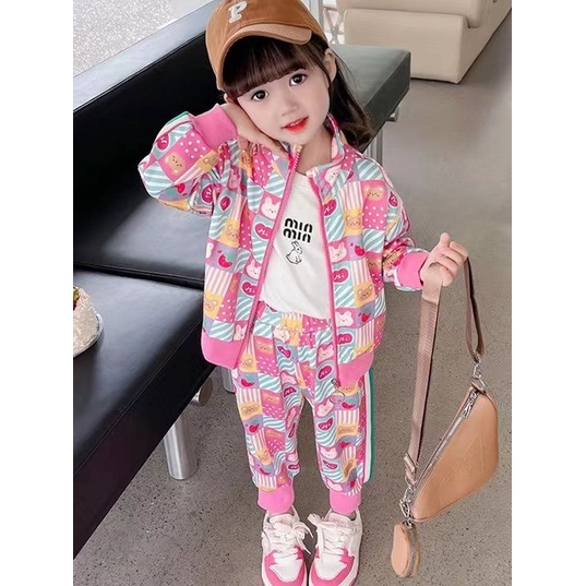 Set Đồ Thể Thao Hai Món Có Khóa Kéo Phong Cách Hàn Quốc Nhật Bản Thời Trang Xuân Thu Cho Bé Gái