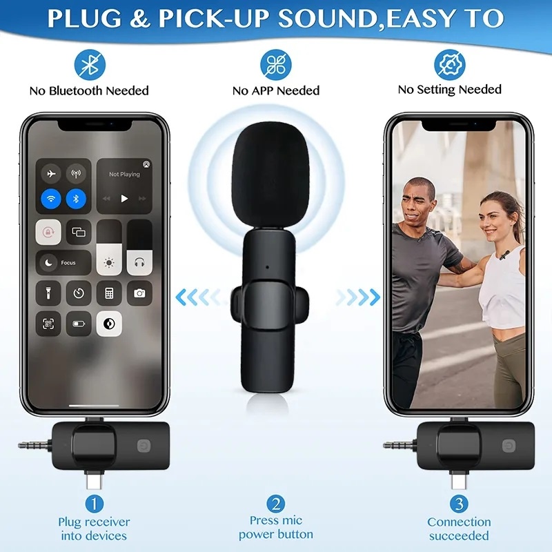 3 In 1 Portable Wireless Lavalier Microphone  Noise-Reducing Loudspeaker Speaker 3.5m For Iphone Android SLR