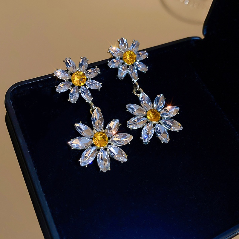 Bông Tai Mạ Bạc 925 Hình Hoa Đính Kim Cương Sang Trọng Phong Cách Hàn Quốc Cho Nữ