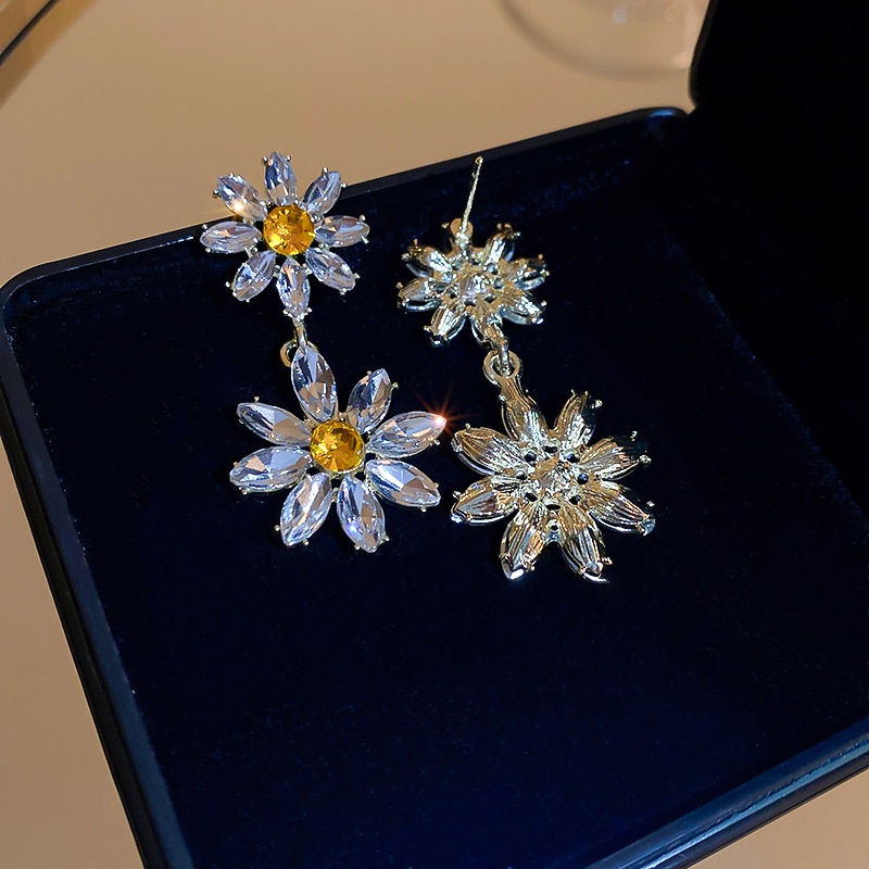 Bông Tai Mạ Bạc 925 Hình Hoa Đính Kim Cương Sang Trọng Phong Cách Hàn Quốc Cho Nữ