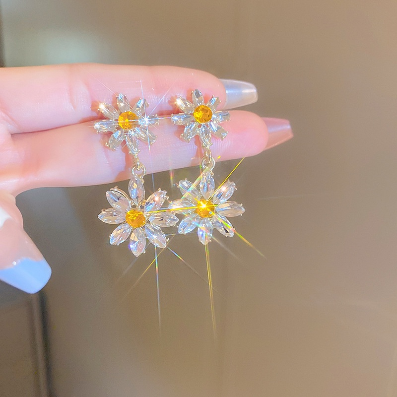 Bông Tai Mạ Bạc 925 Hình Hoa Đính Kim Cương Sang Trọng Phong Cách Hàn Quốc Cho Nữ