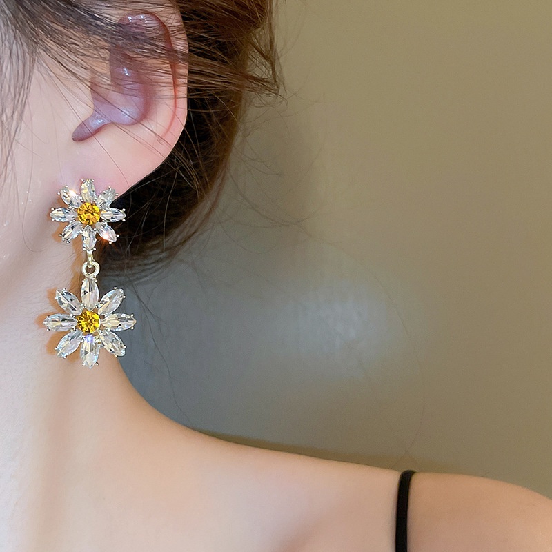 Bông Tai Mạ Bạc 925 Hình Hoa Đính Kim Cương Sang Trọng Phong Cách Hàn Quốc Cho Nữ