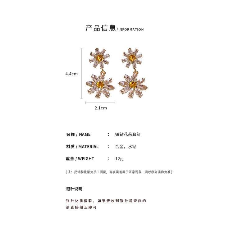 Bông Tai Mạ Bạc 925 Hình Hoa Đính Kim Cương Sang Trọng Phong Cách Hàn Quốc Cho Nữ