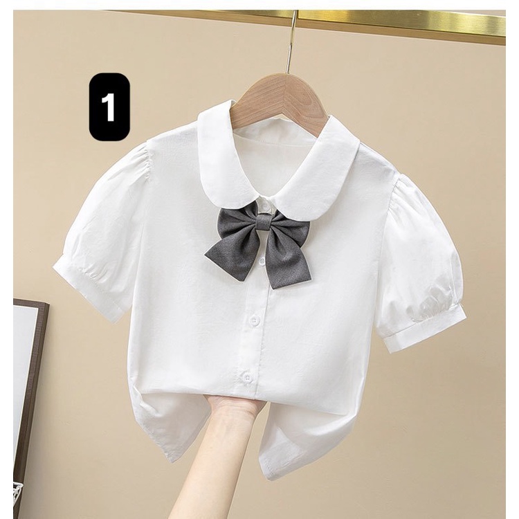 ÁO SƠ MI TRẮNG CỘC TAY CỔ CÁCH ĐIỆU CHO BÉ GÁI- HÀNG QCCC