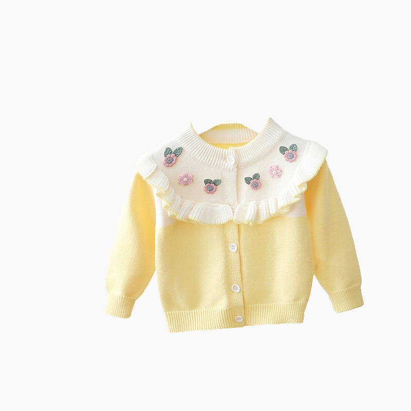 Áo khoác len Cardigan bé gái cao cấp, chất len dày dặn, giữ ấm tốt, họa tiết bông hoa xinh TE01