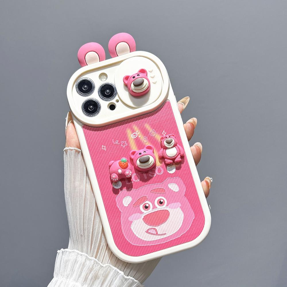 Bao Da Điện Thoại tpu Phối pc Hình Gấu Dâu Tây 3d Cho iphone 14 12 13 11 pro max Ốp