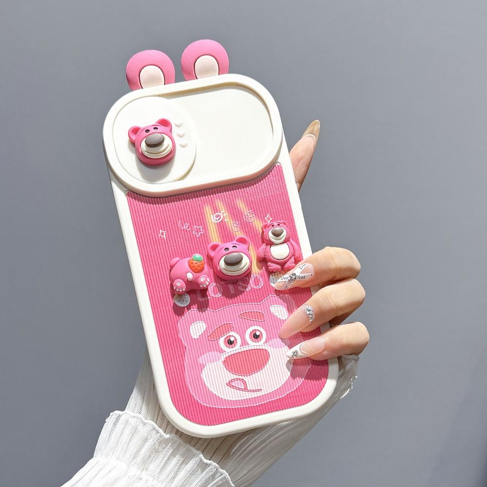 Bao Da Điện Thoại tpu Phối pc Hình Gấu Dâu Tây 3d Cho iphone 14 12 13 11 pro max Ốp