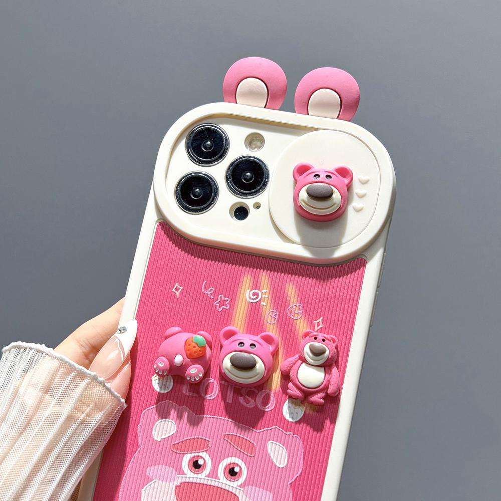 Bao Da Điện Thoại tpu Phối pc Hình Gấu Dâu Tây 3d Cho iphone 14 12 13 11 pro max Ốp