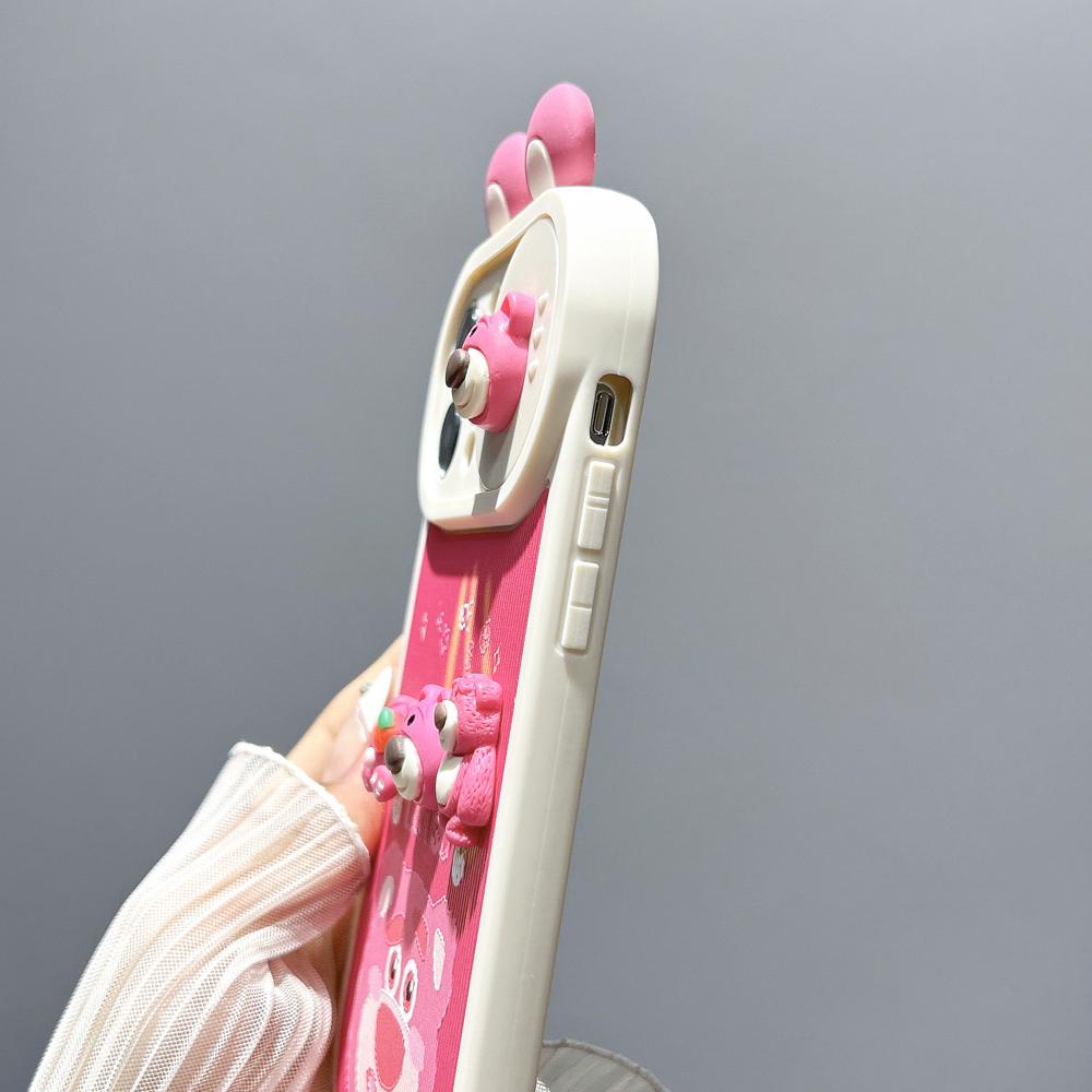 Bao Da Điện Thoại tpu Phối pc Hình Gấu Dâu Tây 3d Cho iphone 14 12 13 11 pro max Ốp