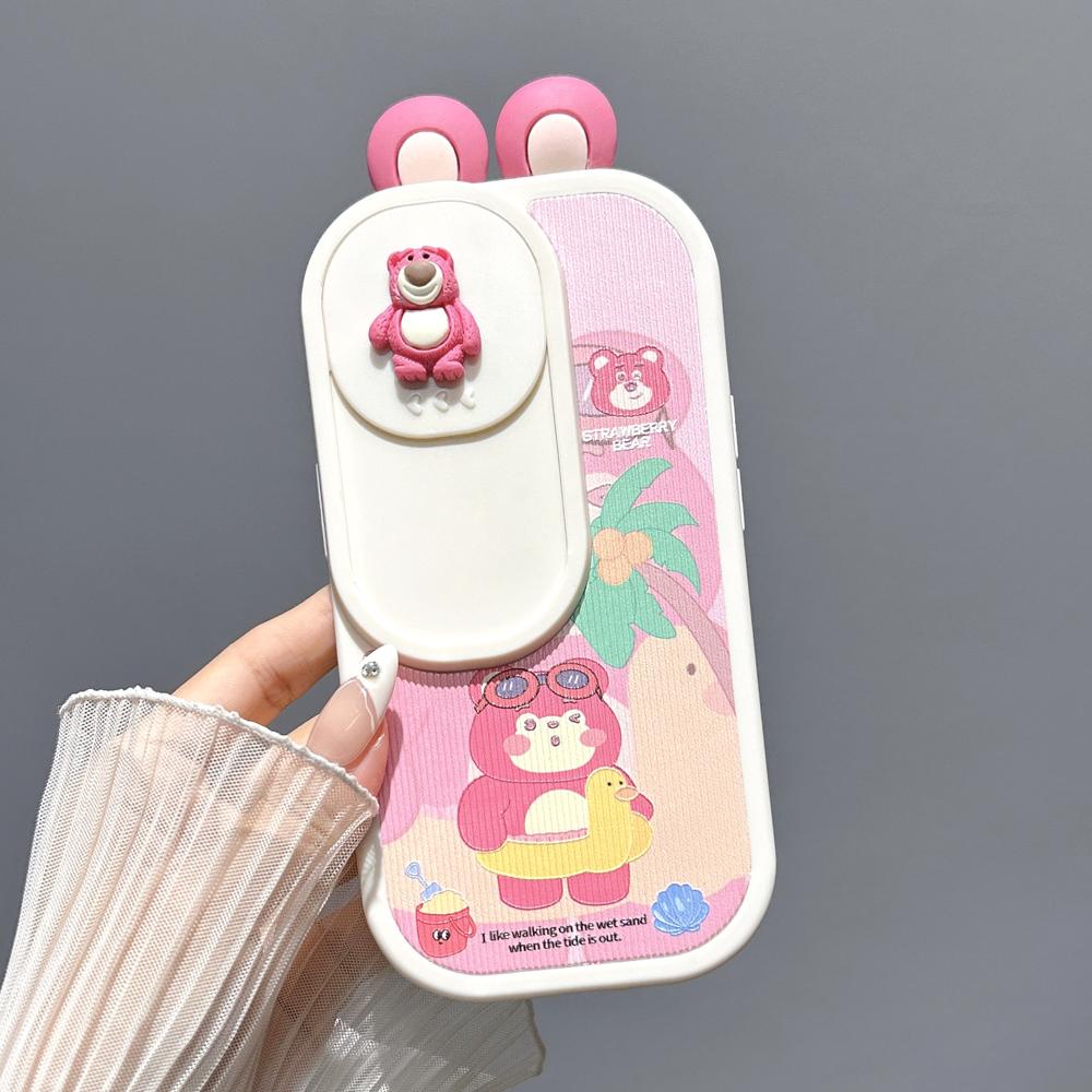 Bao Da Điện Thoại tpu Phối pc Hình Gấu Dâu Tây 3d Cho iphone 14 12 13 11 pro max Ốp