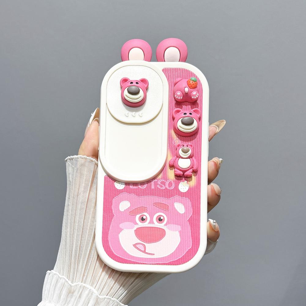 Bao Da Điện Thoại tpu Phối pc Hình Gấu Dâu Tây 3d Cho iphone 14 12 13 11 pro max Ốp