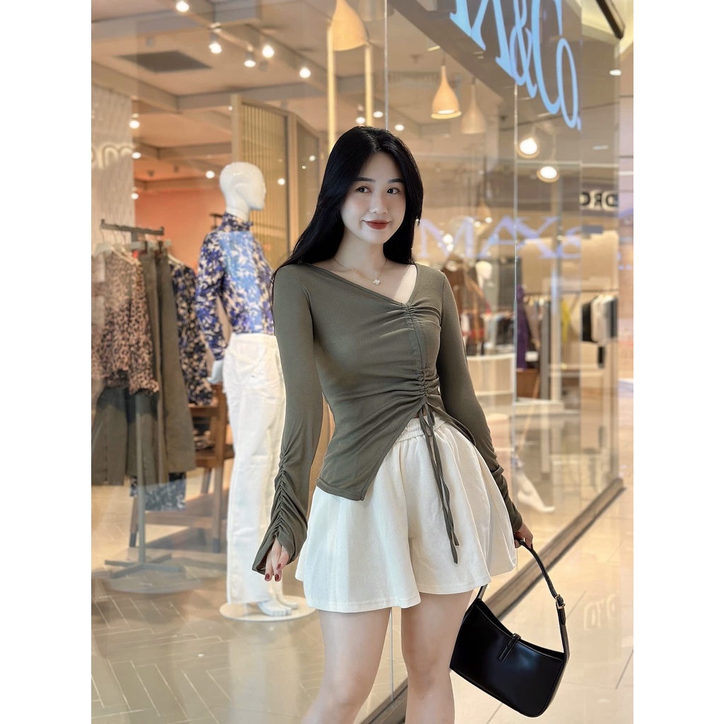 Áo thun rút dây 2 màu xanh nâu