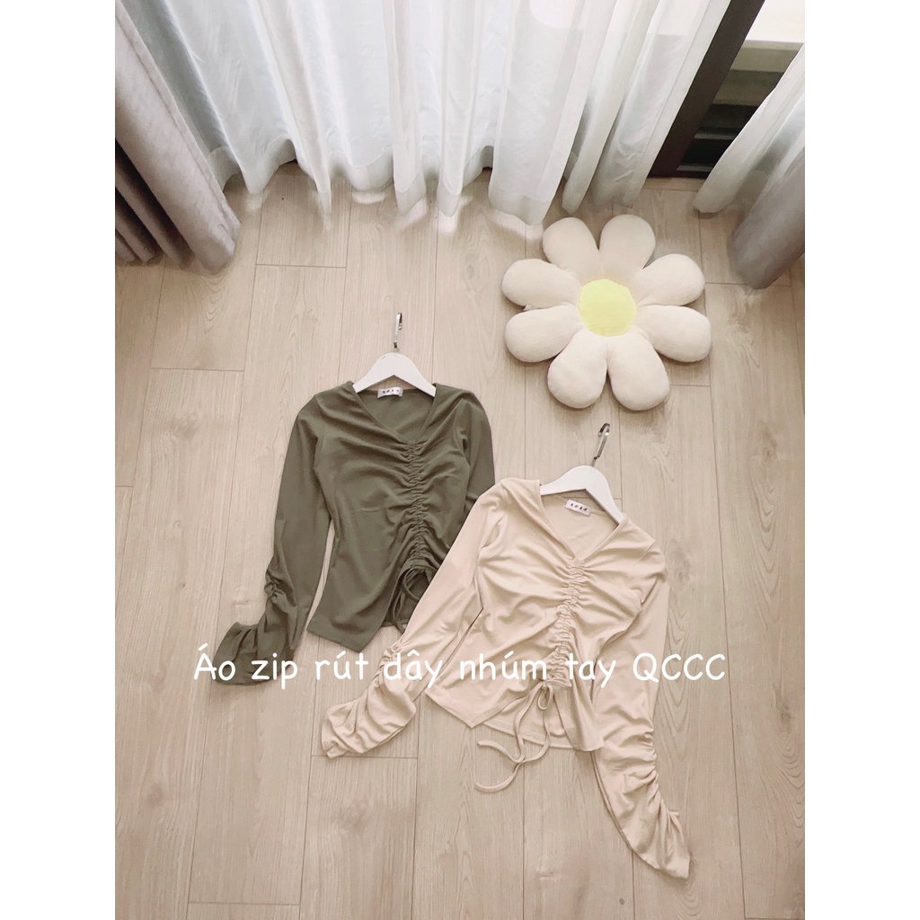 Áo thun rút dây 2 màu xanh nâu