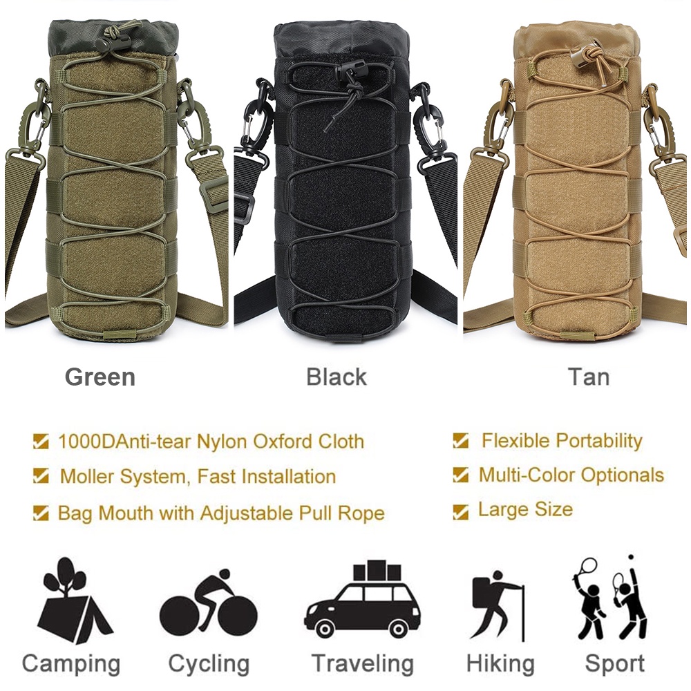 Túi Đựng Bình Nước 1l 1000d Bằng nylon Có Dây Rút Và Đáy Lưới Tiện Dụng Mang Theo Du Lịch Cắm Trại