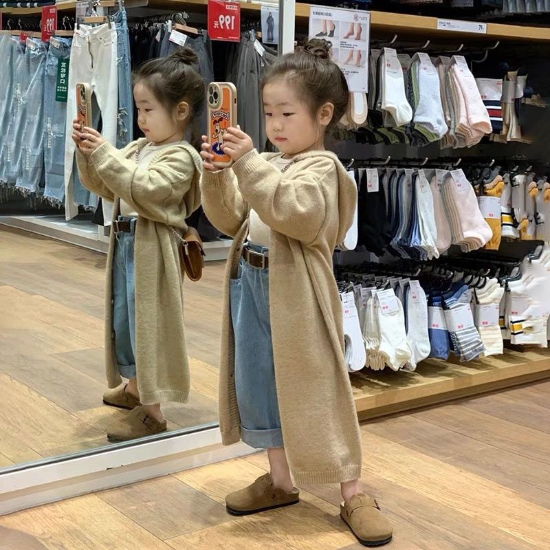 Áo Khoác cardigan Dệt Kim Dáng Rộng Phong Cách Hàn Quốc Thời Trang Mùa Xuân Cho Bé Gái