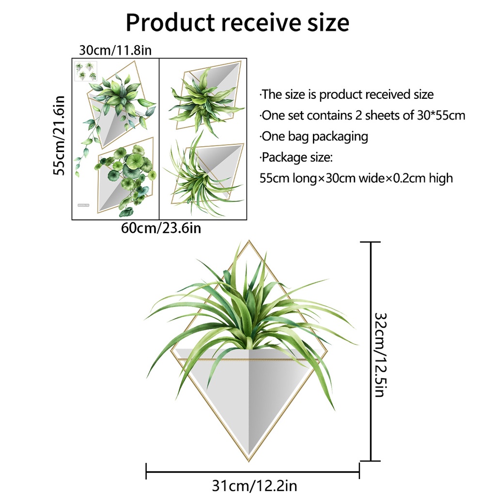 Miếng Dán Tường Trang Trí Phòng Khách Hình Chậu Cây Xanh Sáng Tạo