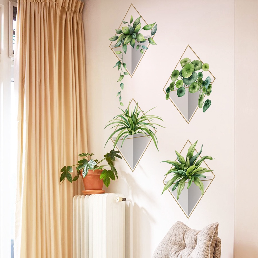 Miếng Dán Tường Trang Trí Phòng Khách Hình Chậu Cây Xanh Sáng Tạo