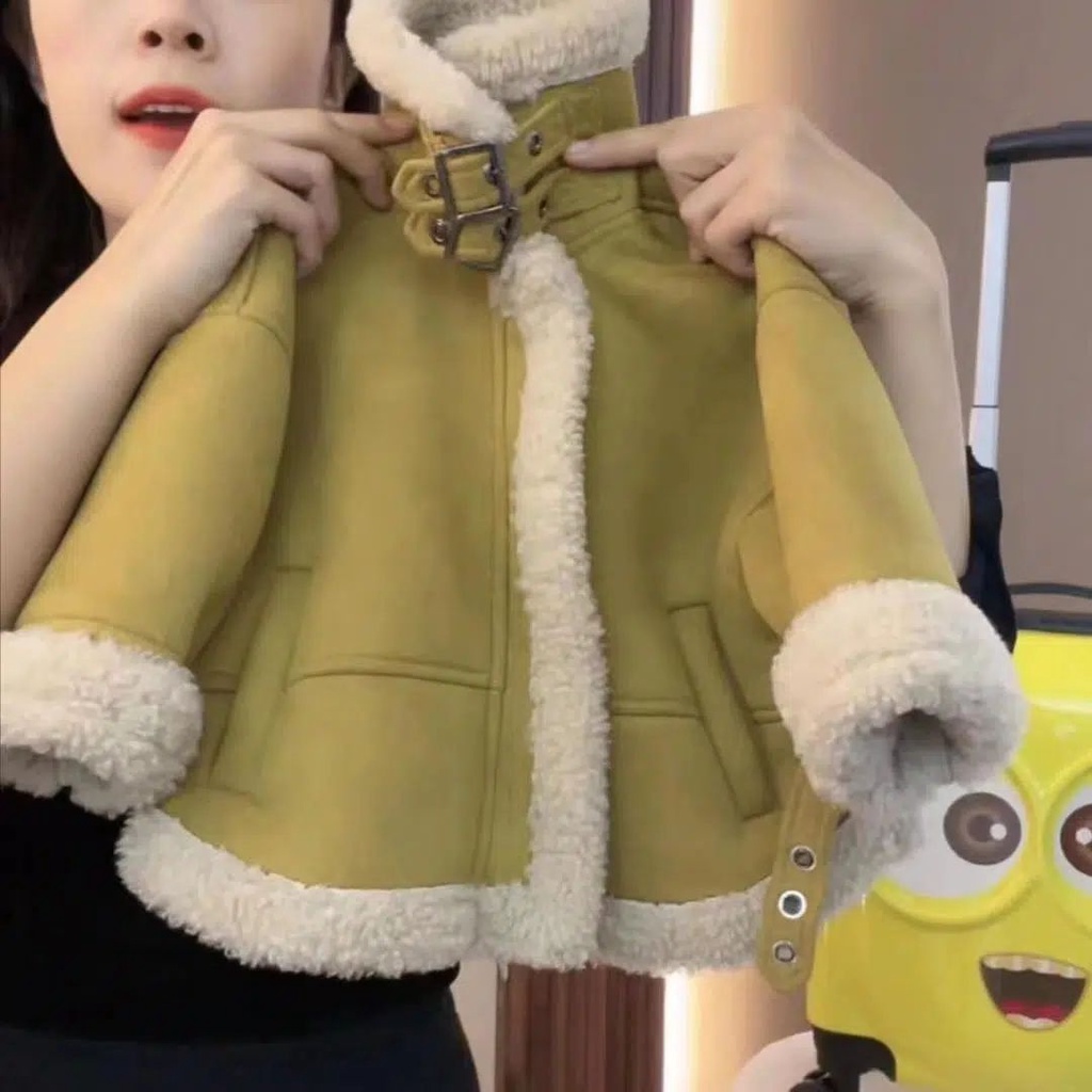 Áo Khoác Lông Cừu Một Mảnh Chống Gió Giữ Ấm Mùa Thu Đông Phong Cách Hàn Quốc Cá Tính Dành Cho Bé Trai Bé Gái Đi Xe Máy