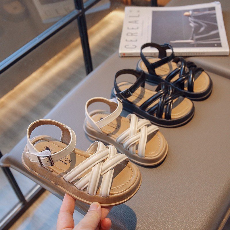Sandal đế bệt cho bé gái - Dép quai hậu da PU mềm đan tết chéo đơn giản kiêu sa điệu đà êm chân chống trượt cho bé  D55